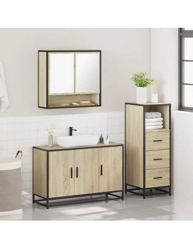 Set Mobili da Bagno 3 pz Rovere Sonoma in Legno Multistrato