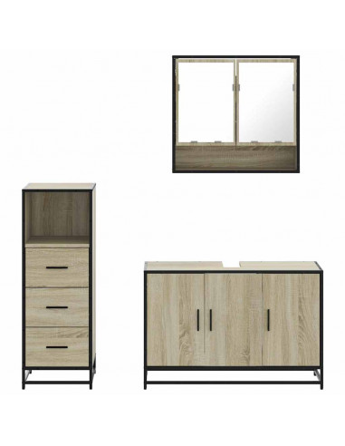 Set Mobili da Bagno 3 pz Rovere Sonoma in Legno Multistrato