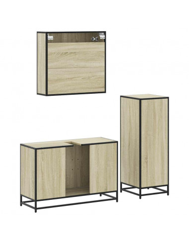 Set Mobili da Bagno 3 pz Rovere Sonoma in Legno Multistrato