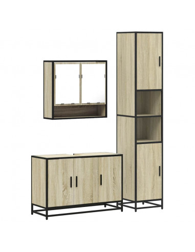 Set Mobili da Bagno 3 pz Rovere Sonoma in Legno Multistrato