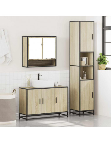 Set Mobili da Bagno 3 pz Rovere Sonoma in Legno Multistrato