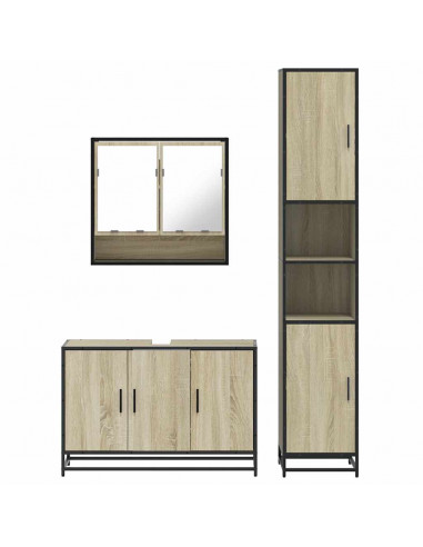 Set Mobili da Bagno 3 pz Rovere Sonoma in Legno Multistrato