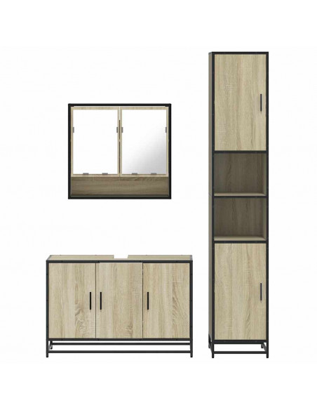 Set Mobili da Bagno 3 pz Rovere Sonoma in Legno Multistrato