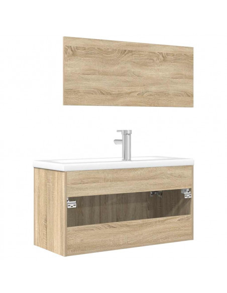 Set Mobili da Bagno 3 pz Rovere Sonoma in Legno Multistrato