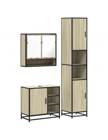 Set Mobili da Bagno 3 pz Rovere Sonoma in Legno Multistrato