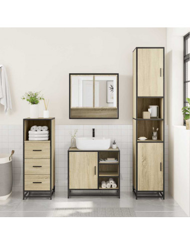 Set Mobili da Bagno 3 pz Rovere Sonoma in Legno Multistrato