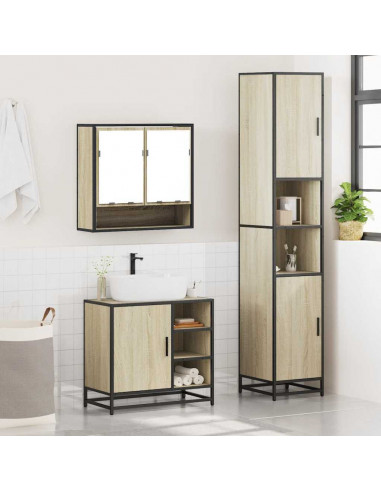 Set Mobili da Bagno 3 pz Rovere Sonoma in Legno Multistrato