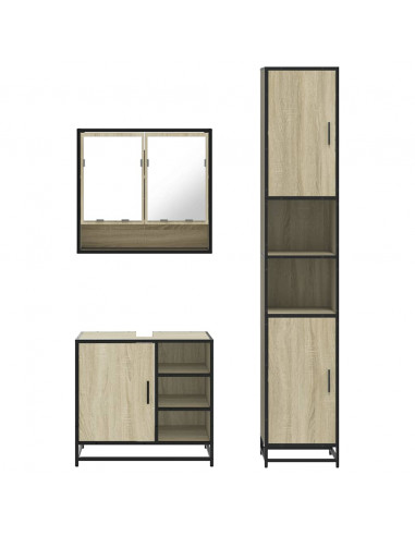 Set Mobili da Bagno 3 pz Rovere Sonoma in Legno Multistrato