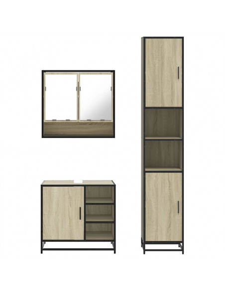Set Mobili da Bagno 3 pz Rovere Sonoma in Legno Multistrato