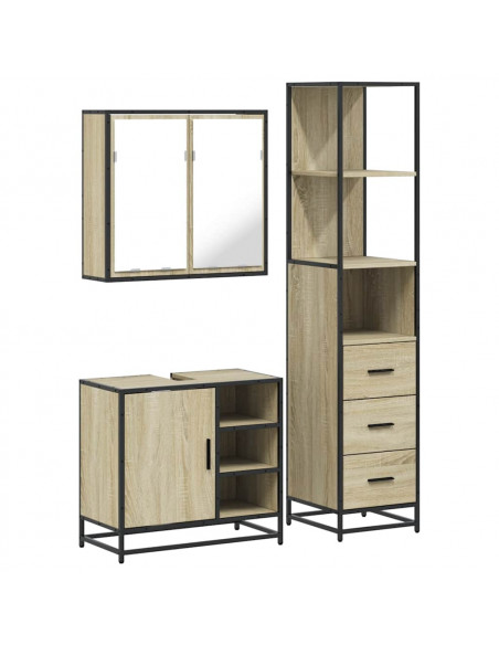 Set Mobili da Bagno 3 pz Rovere Sonoma in Legno Multistrato