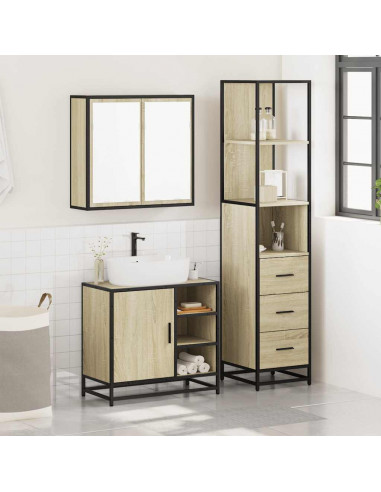 Set Mobili da Bagno 3 pz Rovere Sonoma in Legno Multistrato