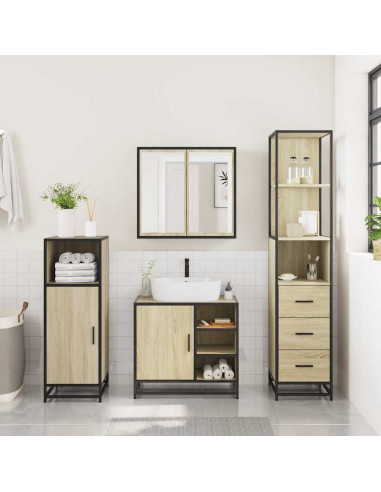 Set Mobili da Bagno 3 pz Rovere Sonoma in Legno Multistrato