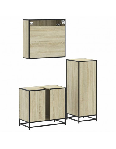 Set Mobili da Bagno 3 pz Rovere Sonoma in Legno Multistrato