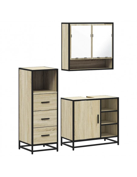 Set Mobili da Bagno 3 pz Rovere Sonoma in Legno Multistrato