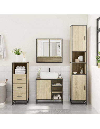 Set Mobili da Bagno 3 pz Rovere Sonoma in Legno Multistrato
