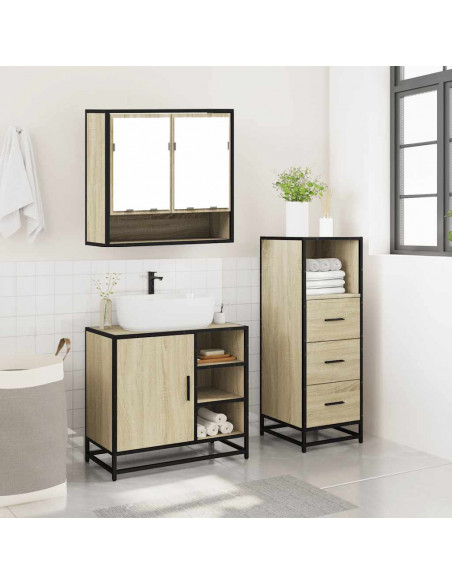 Set Mobili da Bagno 3 pz Rovere Sonoma in Legno Multistrato