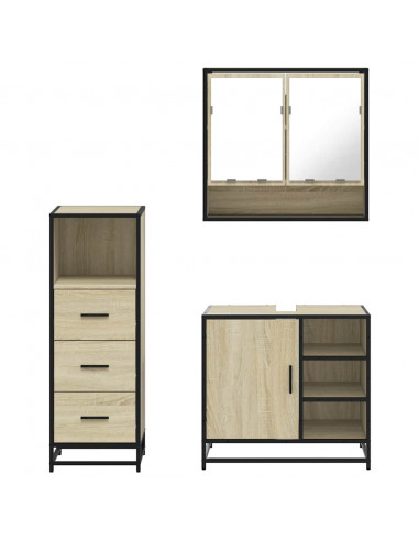 Set Mobili da Bagno 3 pz Rovere Sonoma in Legno Multistrato