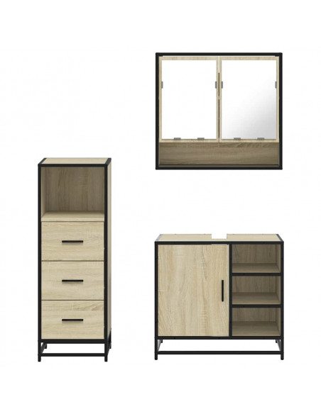 Set Mobili da Bagno 3 pz Rovere Sonoma in Legno Multistrato