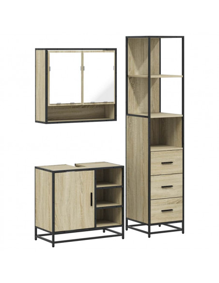 Set Mobili da Bagno 3 pz Rovere Sonoma in Legno Multistrato
