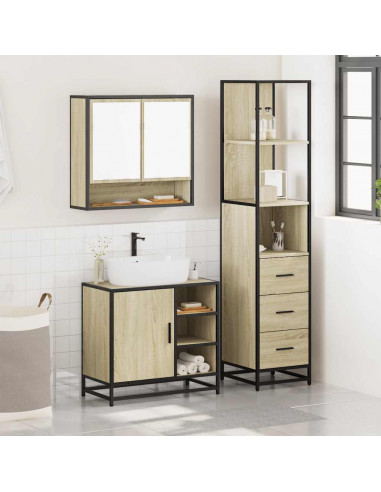 Set Mobili da Bagno 3 pz Rovere Sonoma in Legno Multistrato