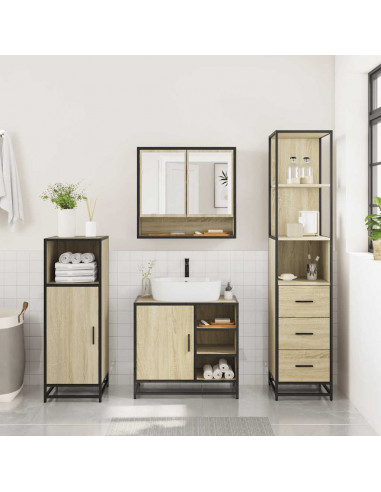 Set Mobili da Bagno 3 pz Rovere Sonoma in Legno Multistrato