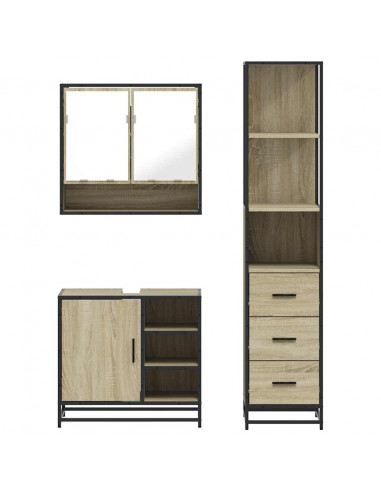 Set Mobili da Bagno 3 pz Rovere Sonoma in Legno Multistrato