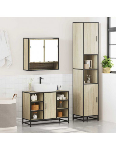 Set Mobili da Bagno 3 pz Rovere Sonoma in Legno Multistrato