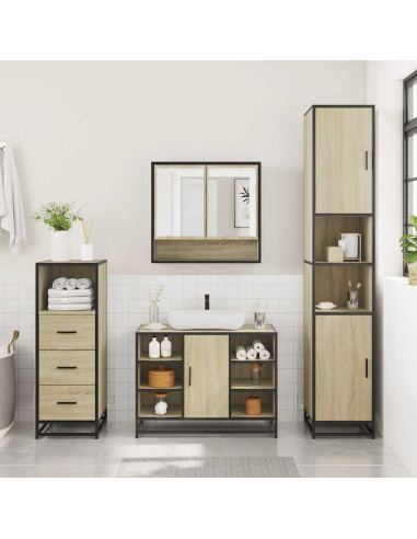 Set Mobili da Bagno 3 pz Rovere Sonoma in Legno Multistrato