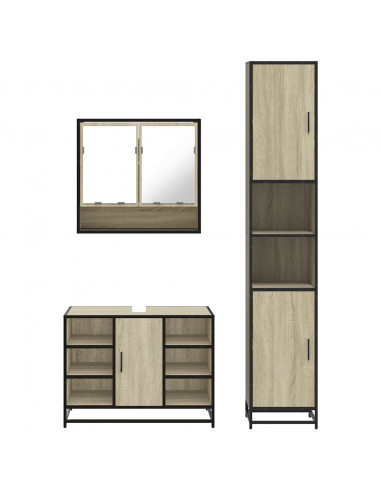 Set Mobili da Bagno 3 pz Rovere Sonoma in Legno Multistrato