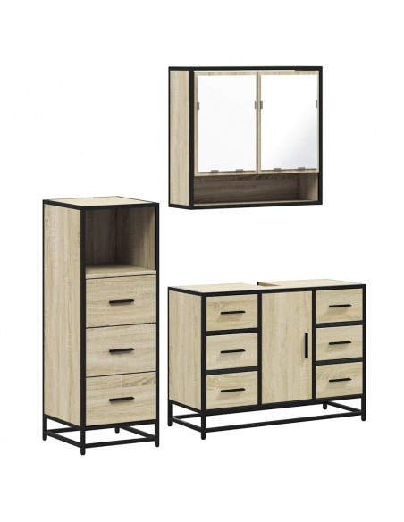 Set Mobili da Bagno 3 pz Rovere Sonoma in Legno Multistrato