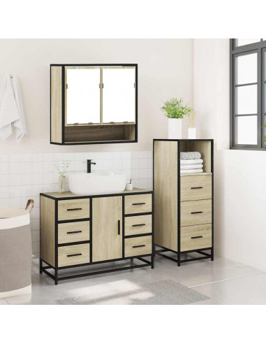 Set Mobili da Bagno 3 pz Rovere Sonoma in Legno Multistrato