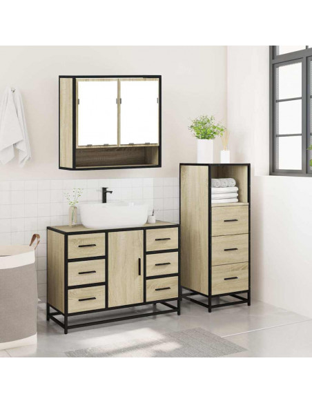 Set Mobili da Bagno 3 pz Rovere Sonoma in Legno Multistrato