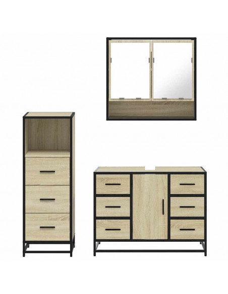 Set Mobili da Bagno 3 pz Rovere Sonoma in Legno Multistrato