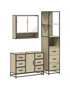 Set Mobili da Bagno 3 pz Rovere Sonoma in Legno Multistrato 2