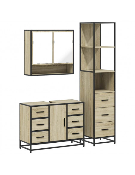 Set Mobili da Bagno 3 pz Rovere Sonoma in Legno Multistrato