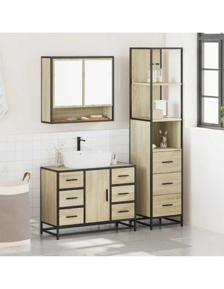 Set Mobili da Bagno 3 pz Rovere Sonoma in Legno Multistrato