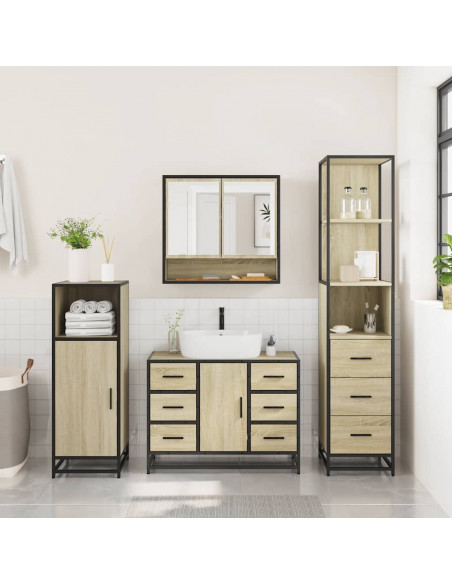 Set Mobili da Bagno 3 pz Rovere Sonoma in Legno Multistrato