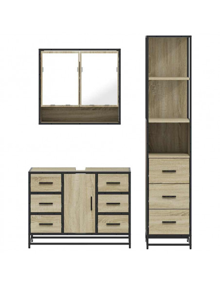 Set Mobili da Bagno 3 pz Rovere Sonoma in Legno Multistrato