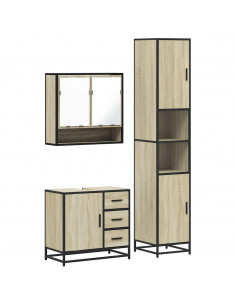 Set Mobili da Bagno 3 pz Rovere Sonoma in Legno Multistrato 2