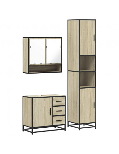 Set Mobili da Bagno 3 pz Rovere Sonoma in Legno Multistrato