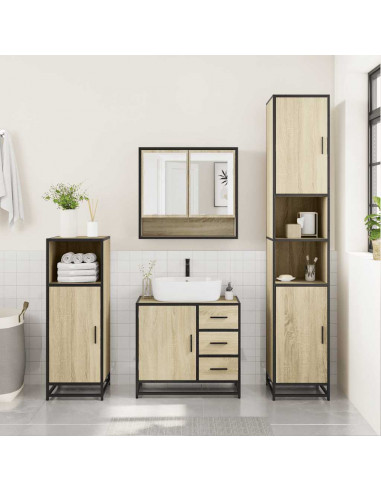 Set Mobili da Bagno 3 pz Rovere Sonoma in Legno Multistrato