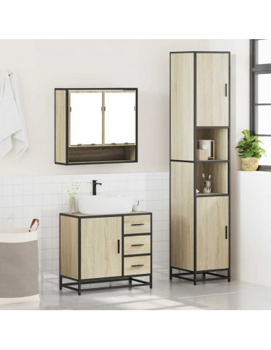 Set Mobili da Bagno 3 pz Rovere Sonoma in Legno Multistrato