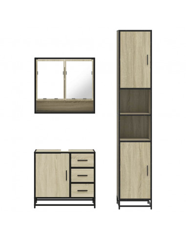 Set Mobili da Bagno 3 pz Rovere Sonoma in Legno Multistrato