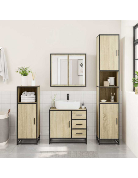 Set Mobili da Bagno 3 pz Rovere Sonoma in Legno Multistrato