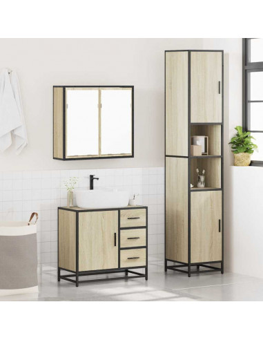 Set Mobili da Bagno 3 pz Rovere Sonoma in Legno Multistrato