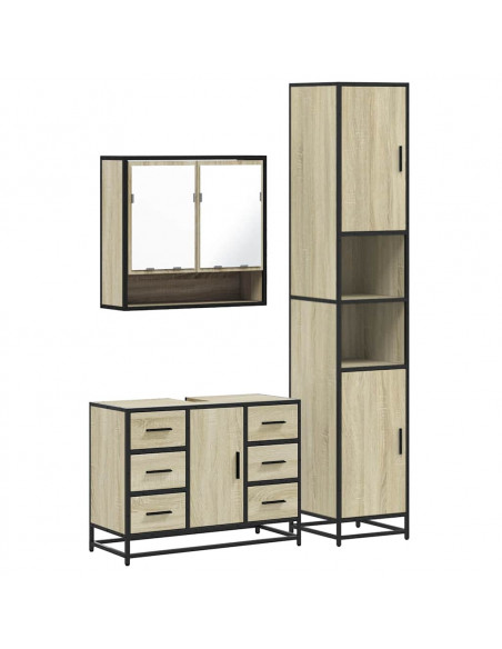 Set Mobili da Bagno 3 pz Rovere Sonoma in Legno Multistrato