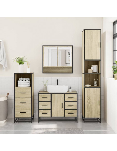 Set Mobili da Bagno 3 pz Rovere Sonoma in Legno Multistrato