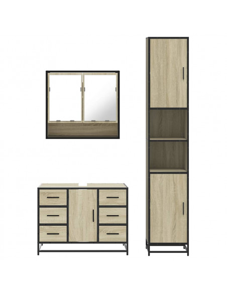 Set Mobili da Bagno 3 pz Rovere Sonoma in Legno Multistrato