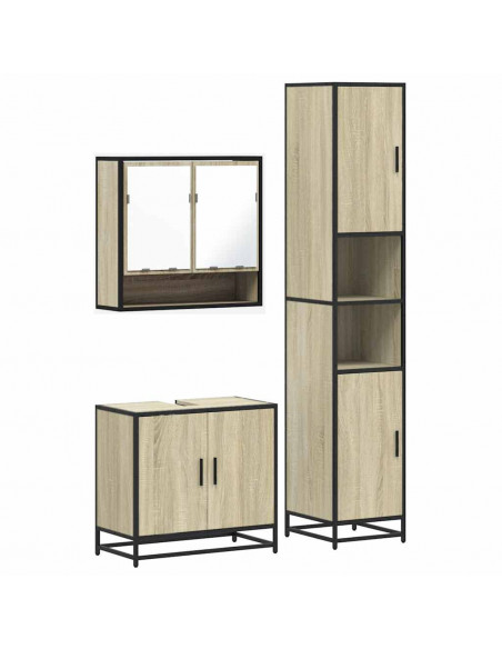 Set Mobili da Bagno 3 pz Rovere Sonoma in Legno Multistrato