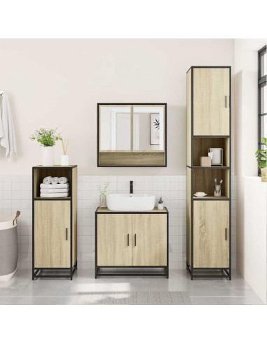 Set Mobili da Bagno 3 pz Rovere Sonoma in Legno Multistrato